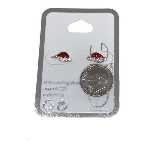 🎅🏾 Sparkly Sterling Silver Santa Hat Earrings - Picture 2 of 3